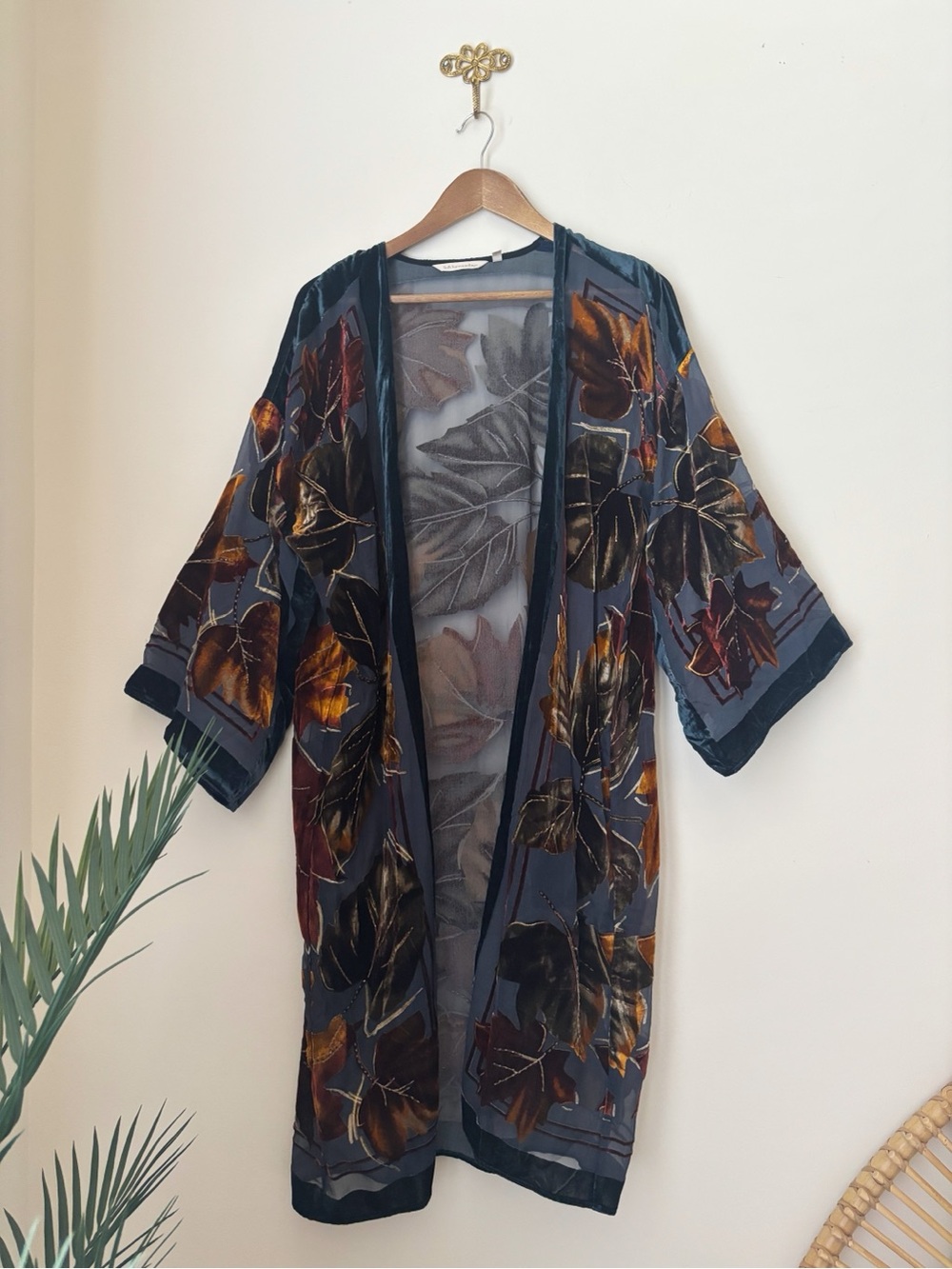 Soft Surroundings Autumn Leaves Velvet Kimono Tamara Topper Large XL